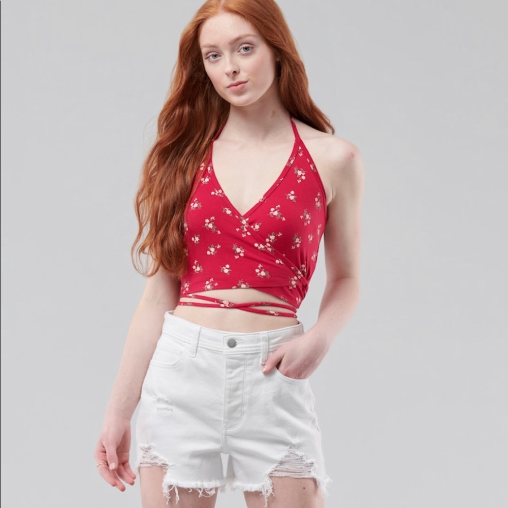 Wrap neck crop top.